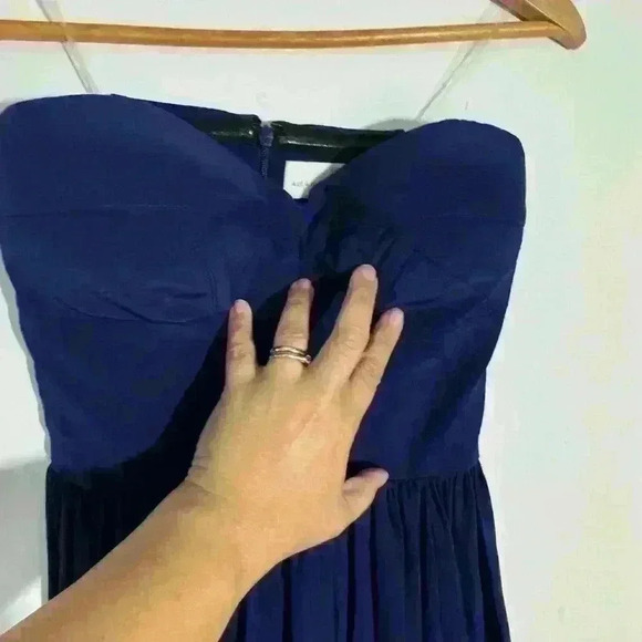 AMANDA UPRICHARD GISELE NAVY BLUE SILK MAXI DRESS GOWN STRAPLESS - Picture 4 of 10